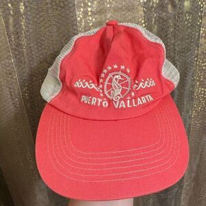 Free People Puerto Vallarta Pink Coral Ivory Adjustable Trucker Hat OS